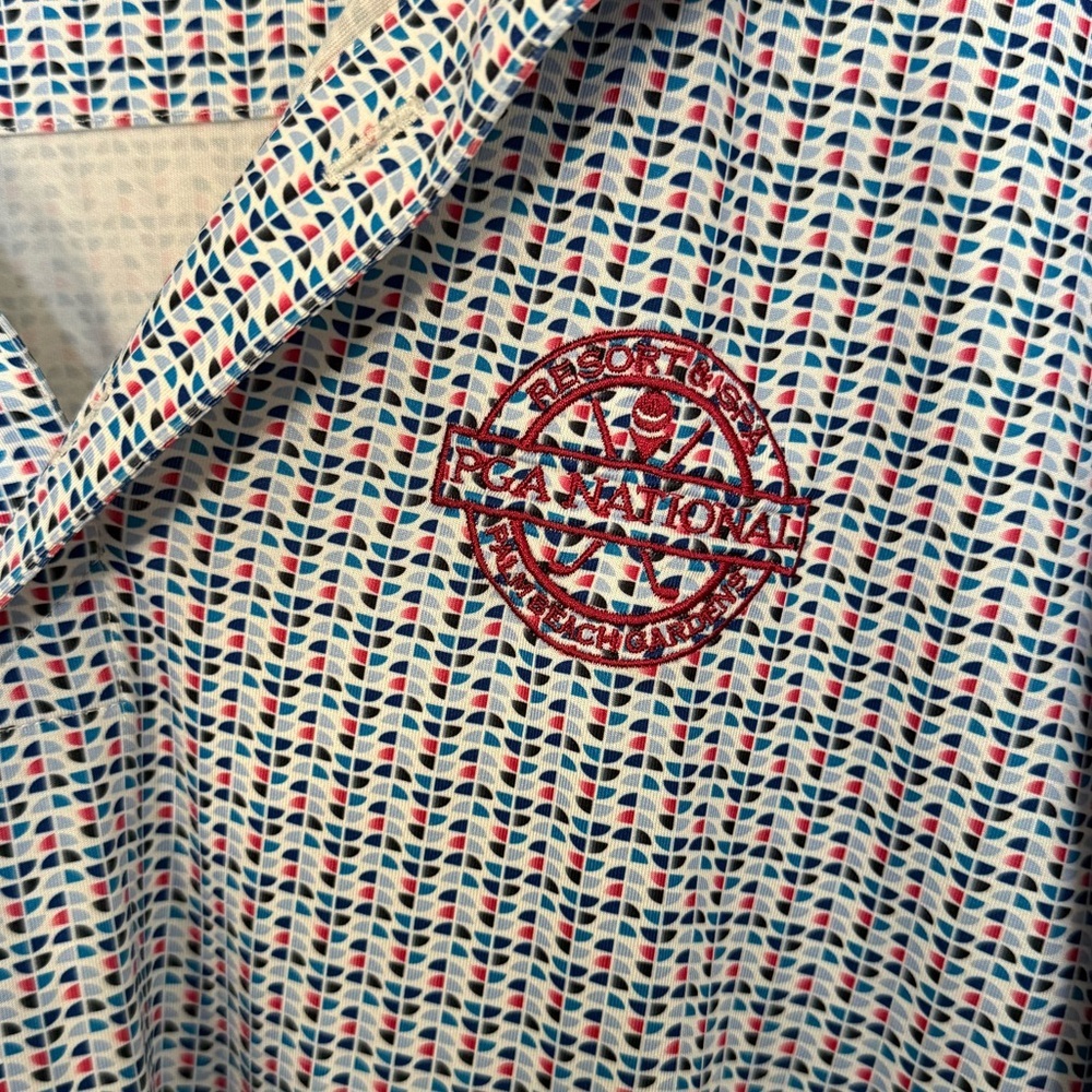 Cutter & Buck Blue and Red Patterned Polo with PGA National Resort & Spa logo - Picture 2 of 4